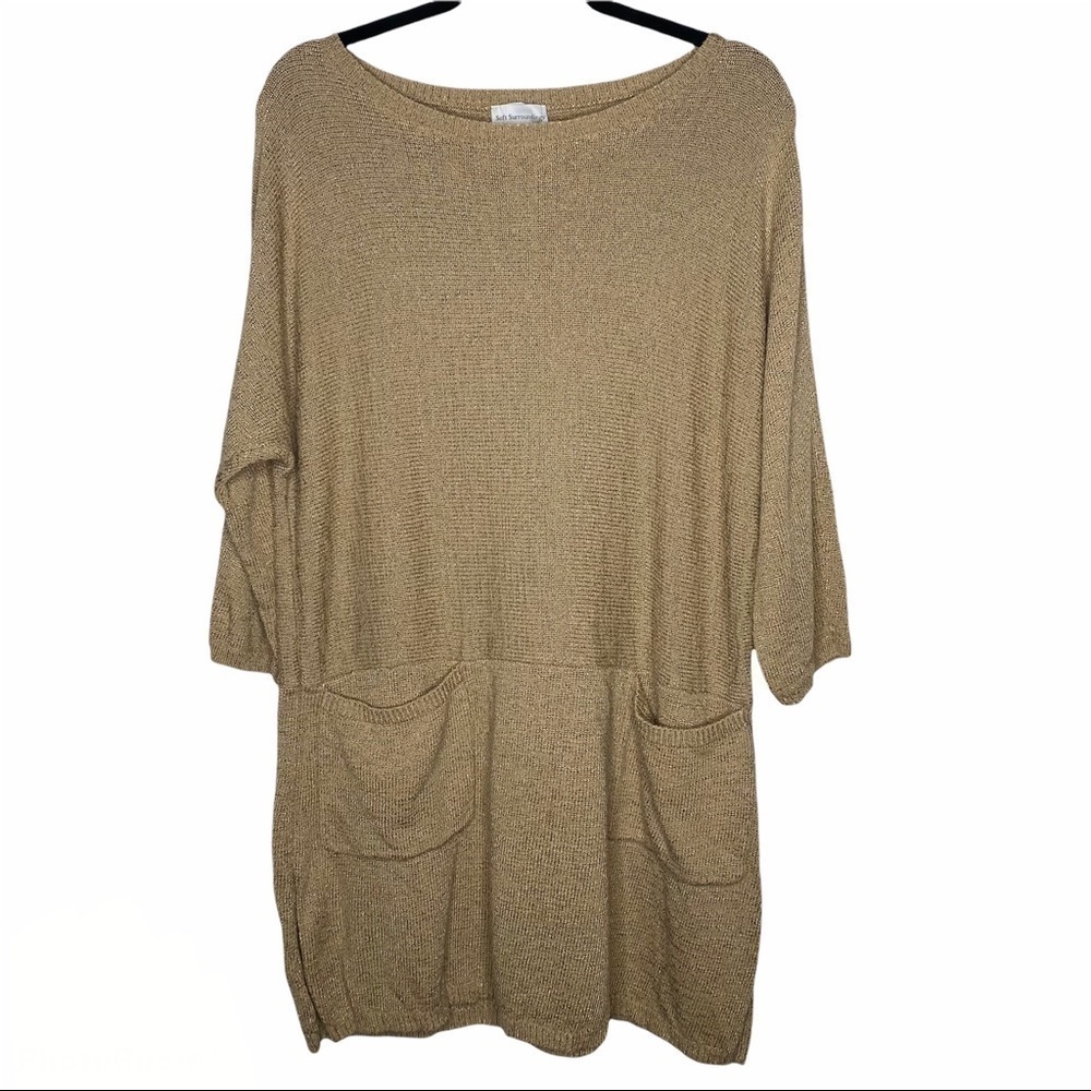 Soft Surroundings Tan Oversized Knit Tunic Sweater Lagenlook size small medium
